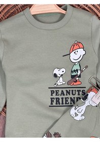 Resim Bisiklet Yaka Peanuts Baskılı Alt Üst 2'li Pijama Takımı 4bb2 Yeşil 