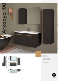 Resim Evros Arkadya Banyo Dolabı 100 Cm Siyah Boy Dolabı Dahil Siyah 