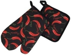 Resim Red Chili Peppers Temalı Premium Kalitede Hediyelik Fırın Eldiveni (2 Parça) 