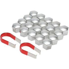 Resim Yaozixa 17mm Giriş Çapı 20 Adet Araba Tekerlek Somun Kapakları + 2 Adet Araç, 15mm Yükseklik, Gümüş Renk 