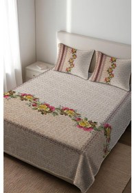 Resim Parlak Kadife Kumaş Kapitoneli Çift Kişilik Yatak Örtüsü Seti 3 Parça Cky0017 Renkli 