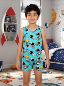 Resim elmas kids Erkek Çocuk Pamuklu Mavi Astronot Desenli Atlet Boxer Takımı 