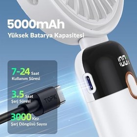 Resim Warmco K70 Taşınabilir Şarjlı El Vantilatörü 2400mAh 360° Döner Başlıklı Standlı Dijital Ekranlı Soğutucu Fan Beyaz 