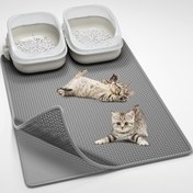 Resim Çift katmanlı EVA kedi kumu paspası, sıçramaya karşı koruyucu ped, kedi kum havuzu filtresi ve sızdırmazlık kontrolü kum matı, yıkanabilir, kolay temizlenebilir, evcil kedi uyku yatağı, büyük boy, oturma odası ve ev kullanımı için uygun 