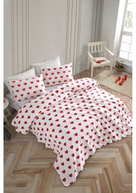 Resim Baskılı Pike Takımı Çift Kişilik Chole Beyaz Beyaz 