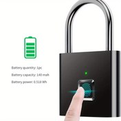 Resim Anahtarsız Biyometrik Parmak İzi Asma Kilit - USB Şarj Edilebilir, Taşınabilir & Dayanıklı Metal Kilit Bagaj, Sırt Çantaları, Bisikletler ve Depolama için 