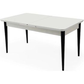 Resim Ortadan Açılır Büyüyen Yemek Masası Beyaz 60x100cm Beyaz - Siyah Ayaklı Beyaz-siyah 