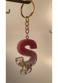 Resim Ş Harfi Pembe Epoksi Deniz Kabuğu Süslü Gold Halka Anahtarlık 