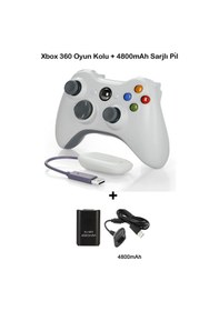 Resim Xbox 360 Pc Uyumlu Kablosuz Analog Oyun Kolu Ve 4800mah Batarya Seti Beyaz 