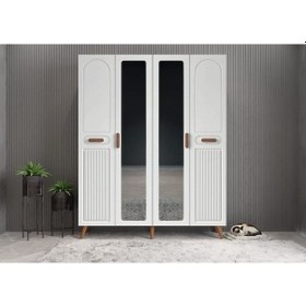 Resim Zenon Membran 4 Kapaklı Portmanto Montaj Dahil Ceviz Beyaz 160 Cm 