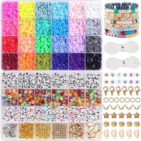 Resim 3500/ 5300/ 7200 adet Kil Boncuk Bileklik Yapım Seti, Polimer Boncuklar, Heishi Boncuklar & Kolye Takı Seti ile Kolye Süsleri, Elastik İpler, Doğum Günü Hediyeleri için El Sanatları 