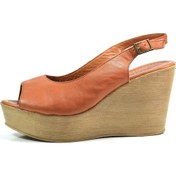 Resim Beatrice 382 Hakiki Deri Taba Platform Dolgu Topuk Kadın Sandalet Taba 