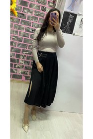 Resim EGELİMODA Siyah Kemerli Midi Boy Kloş Etek 