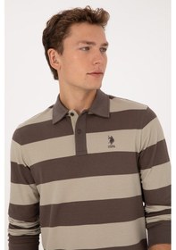 Resim U.S. Polo Assn. Erkek Regular Fit Polo Yaka Çizgili Vizon Sweatshirt 50316467-VR052 