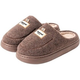 Resim Erkekler İçin Kışlık Pamuklu Ev Terliği Büyük Boy Sıcak Kadife Yer Terliği Sütlü Kahve 