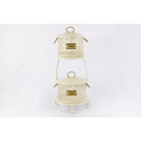 Resim Evistro Metal Standlı 2 Katlı Delikli Patates Soğan Saklama Kovası Krem 