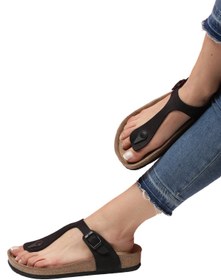 Resim Bequemere Celeste Mantar Tabanlı Hakiki Deri Parmak Arası Ortopedik Unisex Terlik 