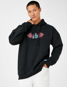 Resim Batman Kapşonlu Oversize Sweatshirt Şardonlu Lisanslı Baskılı 