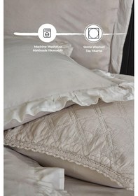 Resim Evlen Home %100 Pamuk Çift Kişilik Özel Taş Yıkama Nevresimli Yatak Örtüsü Seti 7 Parça Yumuşak Barbara Bej 