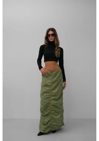 Resim Defymoda Büzgü Detay Maxi Etek Haki 