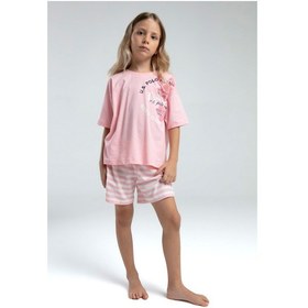 Resim U.s. Polo Assn. 2073 Kız Çocuk Bisiklet Yaka Kısa Kollu Çizgili Şort Pijama Takım SOMON 
