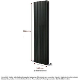 Resim 1200 x 395mm Yüksek Isı Kapasiteli Dekoratif Amber Dikey Aluminyum Antrasit Radyatör 