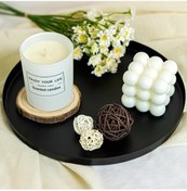 Resim Willowhaven Şık Siyah Metal Yuvarlak Tepsi 13 İnç - Çok Amaçlı Organizatör 