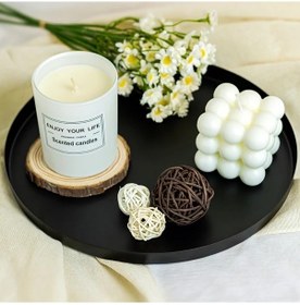 Resim Willowhaven Şık Siyah Metal Yuvarlak Tepsi 13 İnç - Çok Amaçlı Organizatör 