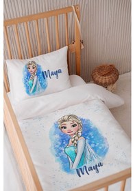 Resim %100 Pamuk Saten Isme Özel Isimli 100x150 Bebek Yatak Nevresim Seti Elsa 