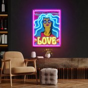 Resim Hippie Kız Baskılı - Neon Tabela 