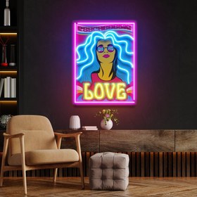 Resim Hippie Kız Baskılı - Neon Tabela 