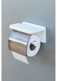 Resim Yapışkanlı Kapaklı Tuvalet Kağıdı Askısı - Beyaz Plastik Tasarım 16.5 x 12.2 x 11.2 CM 