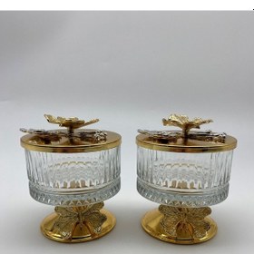 Resim 2'li Ayaklı Gold Elysia Cam Magnolia Kasesi, Çerez, Tatlı Kasesi 