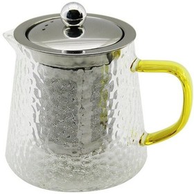 Resim Yuvarlak Kabartmalı - Borosilikat Cam Demlik 550ml Altın - Buz Mavisi 