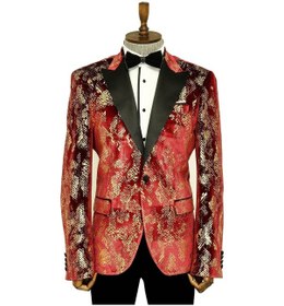 Resim Wessi Dik Yaka Slim Fit Altın Desenli Bordo Balo Ceket - Wessi Bordo 
