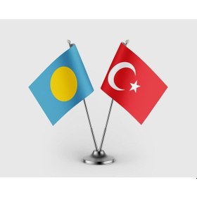 Resim Palau Ve Türkiye Bayrağı İkili Saten Masa Bayrağı Takımı Diğer 