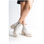 Resim Lısse Fermuarlı Ortopedik Taban Kalın Topuklu Süet Kadın Bot Skt- Krem Krem 