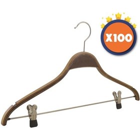 Resim Nyn Ahşap Askı Mandallı Pantolon Etek Askısı Ceviz 100 Adet Kahverengi 