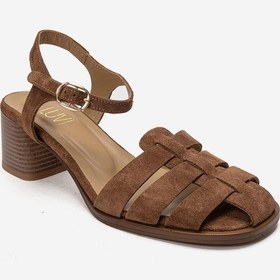 Resim Luvishoes Evora Toprak Süet Hakiki Deri Kadın Kalın Topuklu Sandalet 