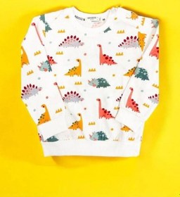 Resim Zekids Erkek Bebek Çocuk Pamuklu Kalın Dinazor Baskılı Sweatshirt-14272 BEYAZ 