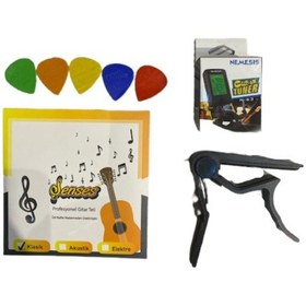 Resim Şenses Müzik Klasik Gitar Takım Tel+Metal Kapo+Akort Cihazı+Pena 