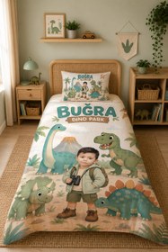 Resim Evmila Karikatüristik Dinozor Temalı Nevresim Takımı - 100x150 cm Nevresim ( Bebek Boy Özelleştirilmiş ) + 35x45 cm Yastık Kılıfı 