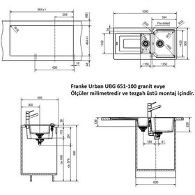 Resim Franke Urban Ubg 651-100 Granit Eviye. 1.5 Hazne. Sahara. 100 x 50 CM 