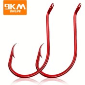 Resim 9KM DWLIFE Yüksek Karbon Çelik Ultra Noktalı Ofset Balık Oltası - Büyük Kırmızı Üçgen Uçlu, Keskin Treble/Hailmary Kancalar Tuzlu ve Tatlı Su Balıkçılığı İçin Dayanıklı Olta Malzemesi 