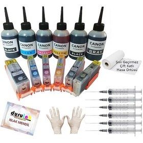 Resim Canon Pgı-550 Clı-551 Uyumlu Kolay Dolan Kartuş+6x100ml Mürekkep 6 Renk Dolu 