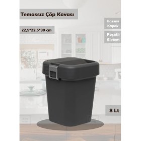 Resim Çöp Kovası Aç-Kapa Banyo Çöp Kutusu Küçük Mutfak Çöp Kovası Siyah 8 Litre 