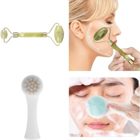 Resim Uravas Store 2'li Set Çift Taraflı Cilt Temizleme Fırçası ve Yeşim Taşı Çift Taraflı Cilt Masaj Aleti (5528 