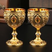 Resim 2 Adet Vintage Ortaçağ Tarzı İmitasyon Rönesans Kadehleri, Lüks Altın Kaplama Süslü Çiçek Desenleriyle, El Yapımı Metal Bardaklar Ev Hediyesi, Özel Günler ve Dekoratif Kullanım İçin 