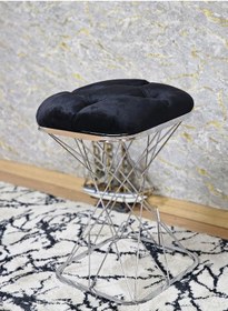 Resim Zafir Kare Krom Kaplama Siyah Puf & Bench - Puf Oturak - Bench - Ayak Ucu Oturak - Tabure - Makyaj Oturak Siyah 