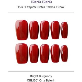 Resim 15'li Bordo Orta Balerin Obl1501 Tekrar Kullanılabilir El Yapımı Protez Takma Tırnak Xs 